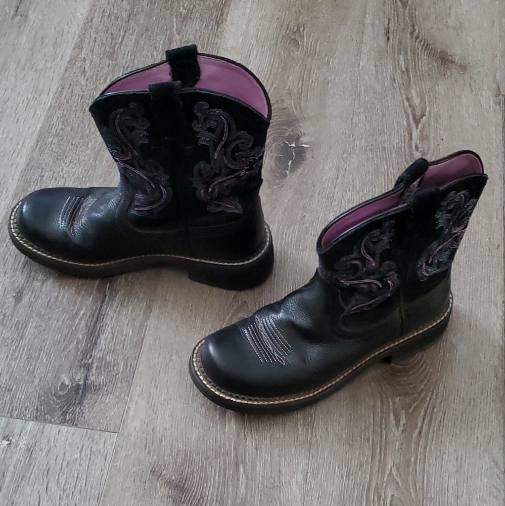 Black and Purple Ariat Leather Embroidered Women's Boots - Picture 2 of 12